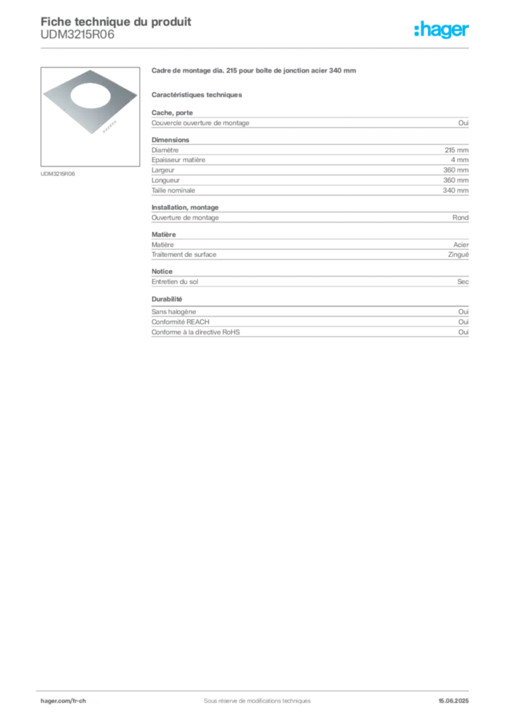 Image Hager Fiche technique du produit UDM3215R06 | Hager Suisse