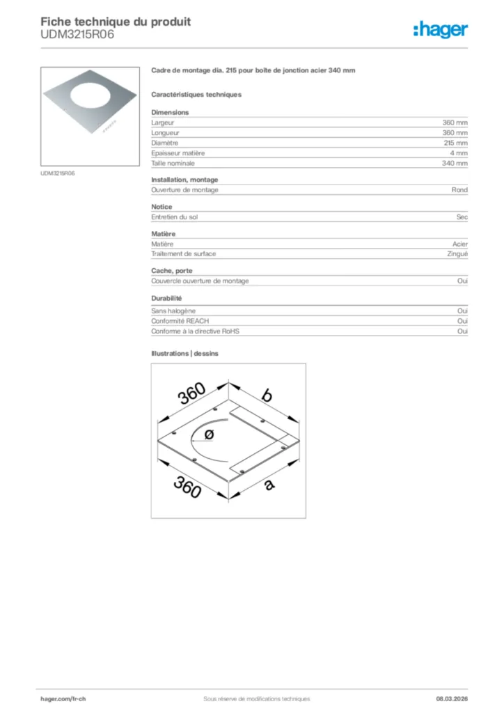Image Hager Fiche technique du produit UDM3215R06 | Hager Suisse