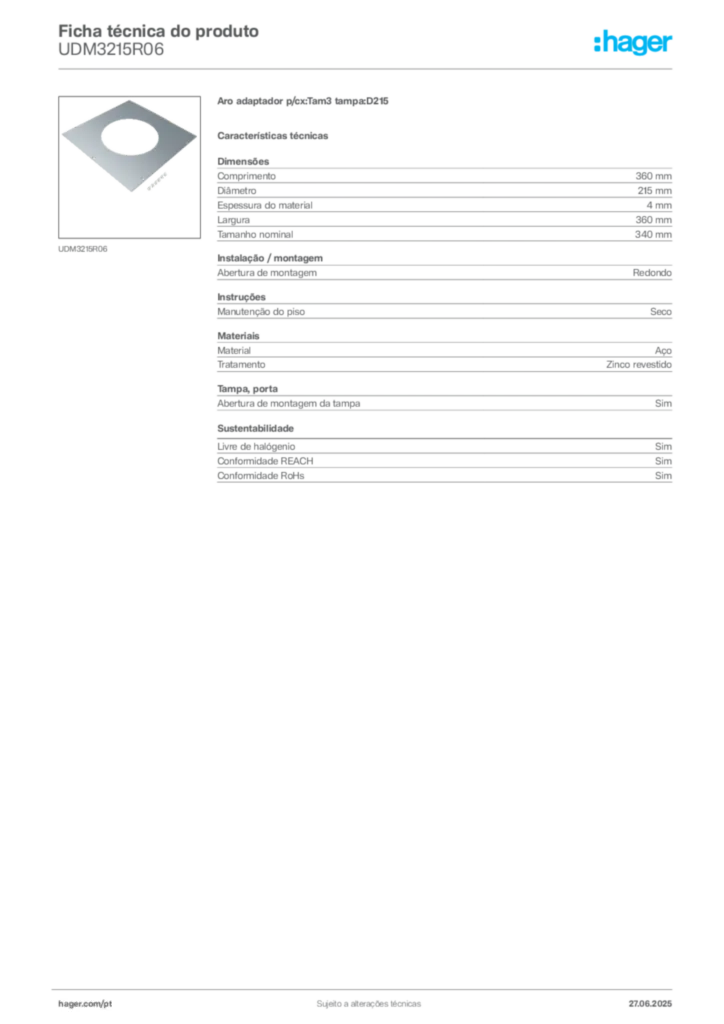 Imagem Hager Ficha técnica do produto UDM3215R06 | Hager Portugal
