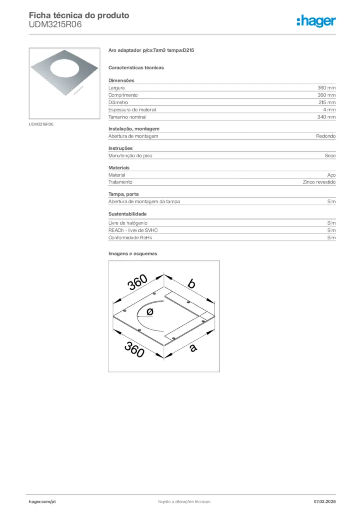 Imagem Hager Ficha técnica do produto UDM3215R06 | Hager Portugal