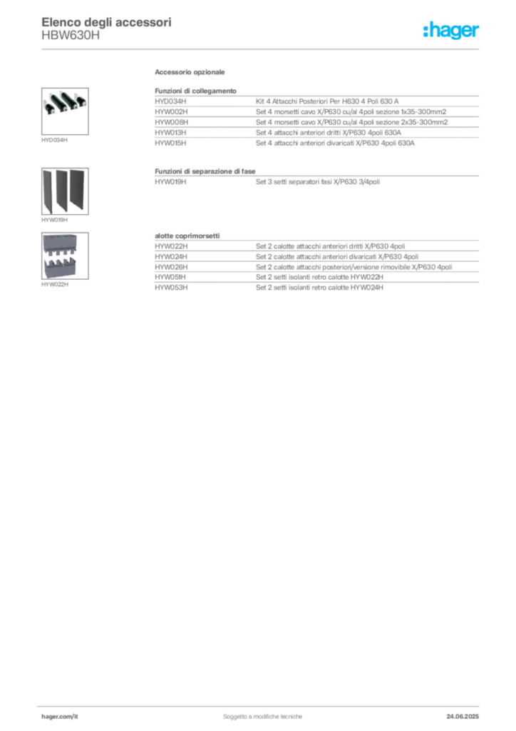 Immagine Hager Scheda tecnica del prodotto HBW630H | Hager Italia
