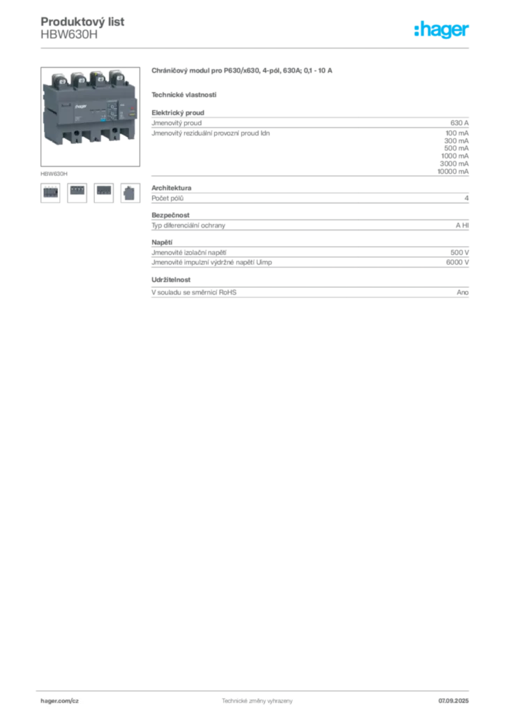 Obrázek Hager Produktový list HBW630H | Hager