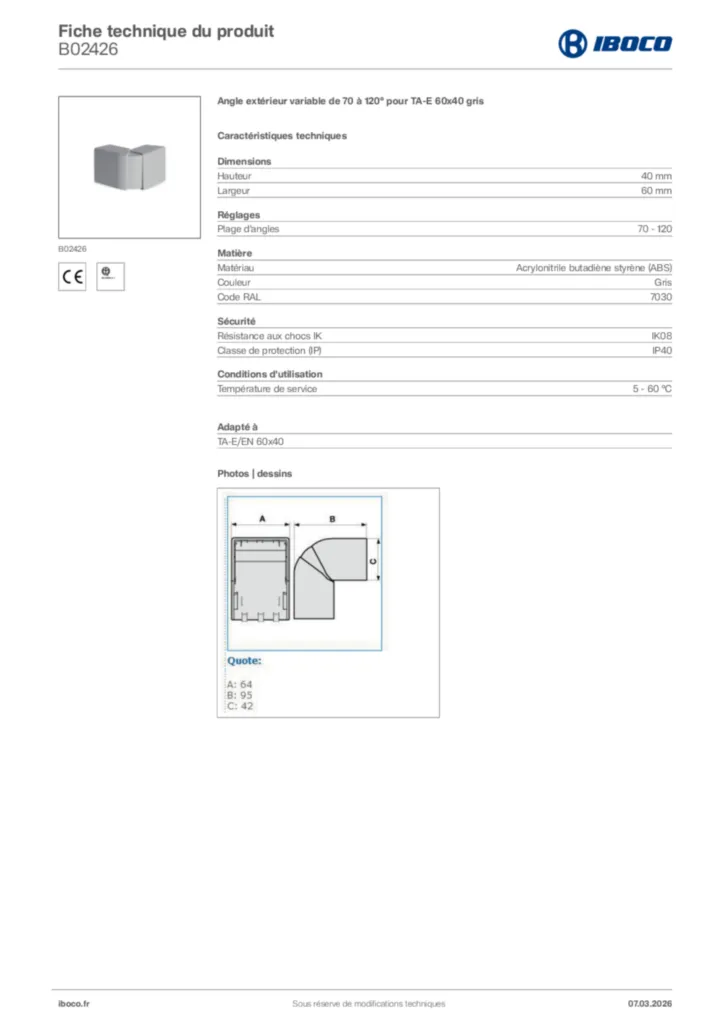 Image Iboco Fiche technique du produit B02426 | Hager France