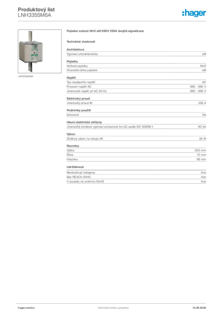 Obrázek Hager Generováno - Datový list produktu LNH3355M6A | Hager