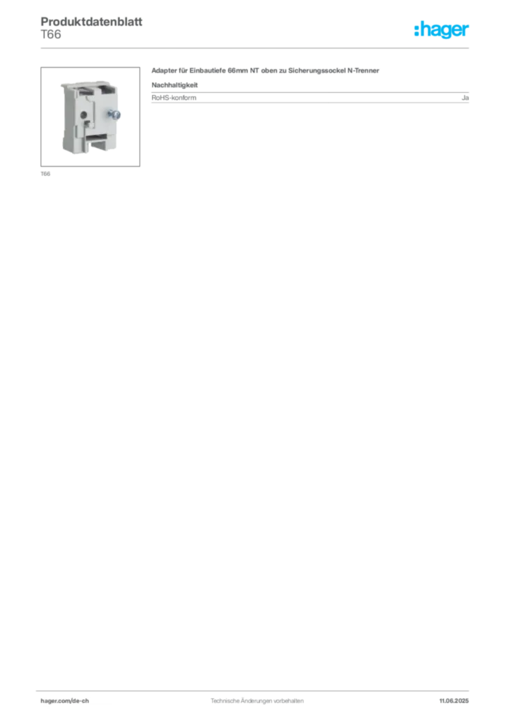 Bild Hager Produktdatenblatt T66 | Hager Schweiz