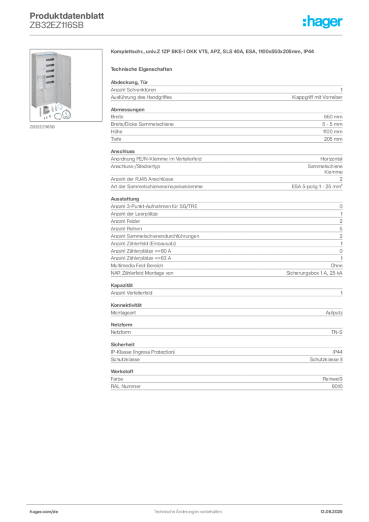 Bild Hager Produktdatenblatt ZB32EZ116SB | Hager Deutschland