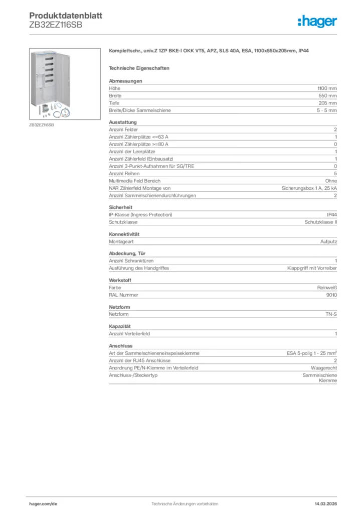 Bild Hager Produktdatenblatt ZB32EZ116SB | Hager Deutschland