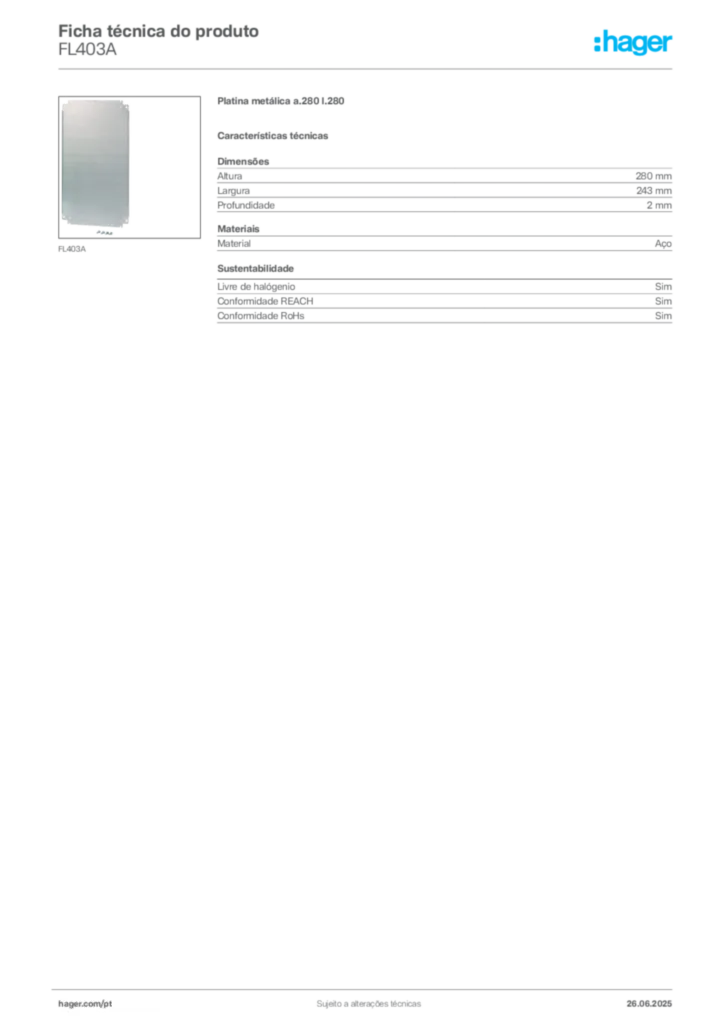 Imagem Hager Ficha técnica do produto FL403A | Hager Portugal
