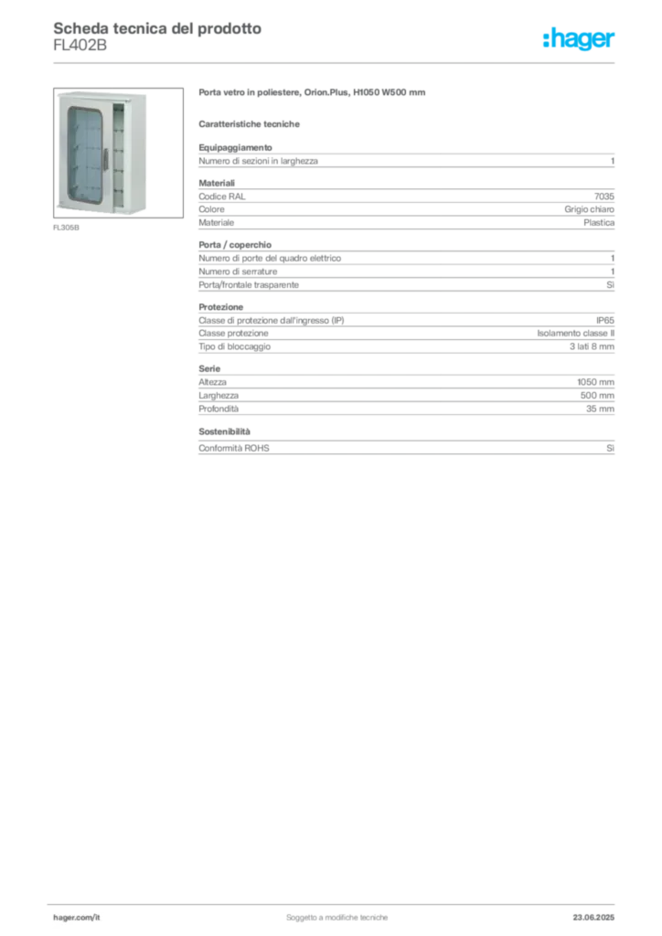 Immagine Hager Scheda tecnica del prodotto FL402B | Hager Italia