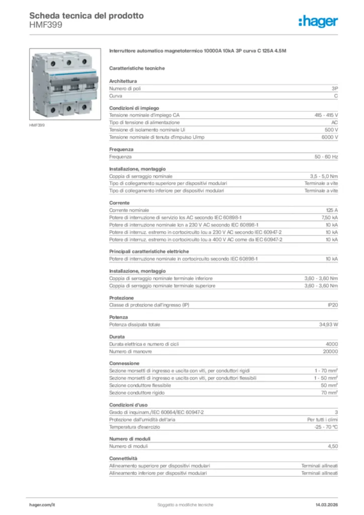 Immagine Hager Scheda tecnica del prodotto HMF399 | Hager Italia
