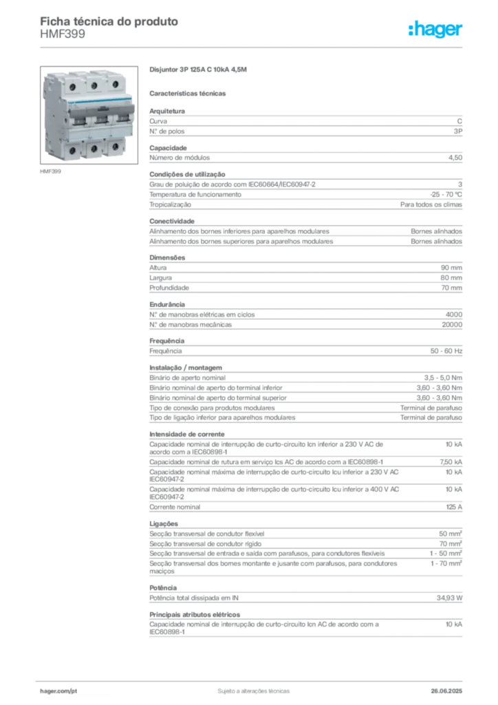Imagem Hager Ficha técnica do produto HMF399 | Hager Portugal