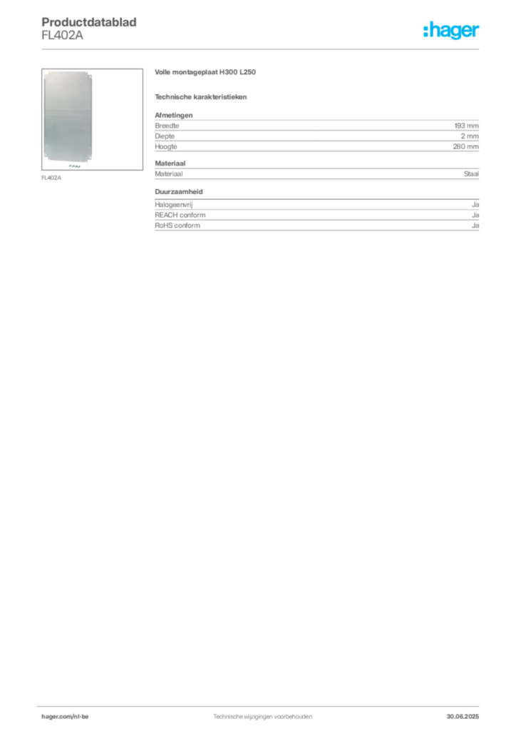 Afbeelding Hager Productdatablad FL402A | Hager Belgium