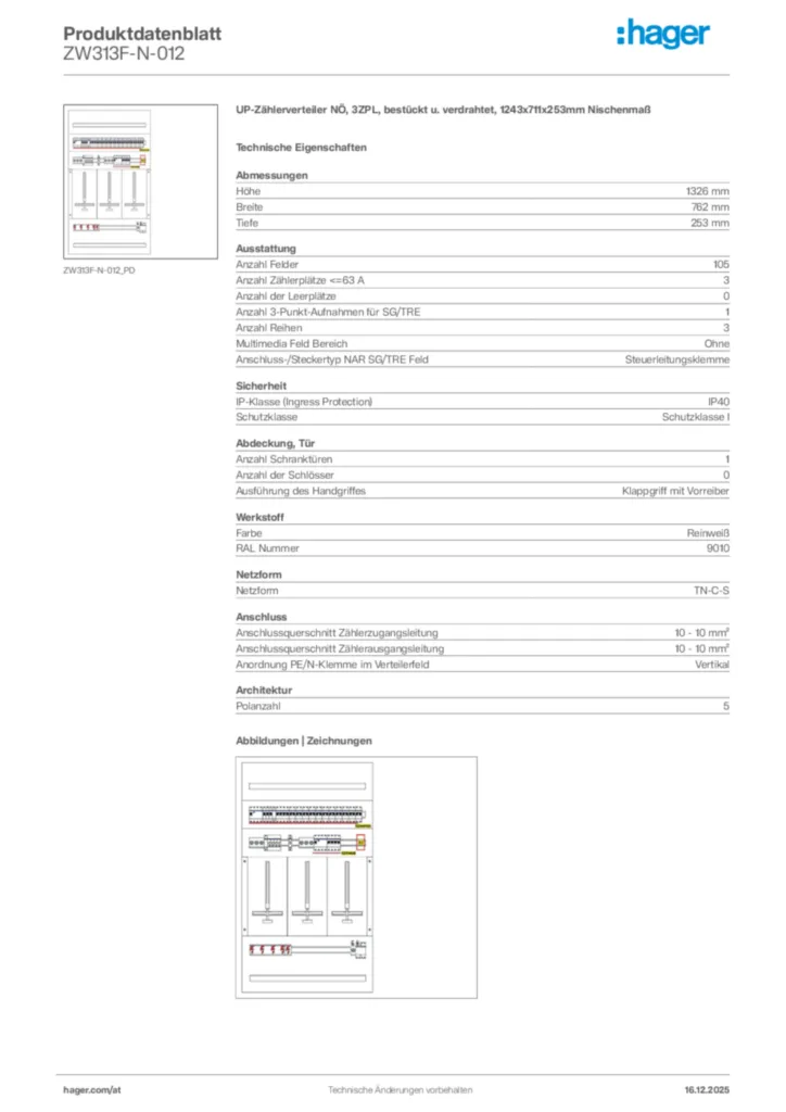 Bild Hager Produktdatenblatt ZW313F-N-012 | Hager Deutschland