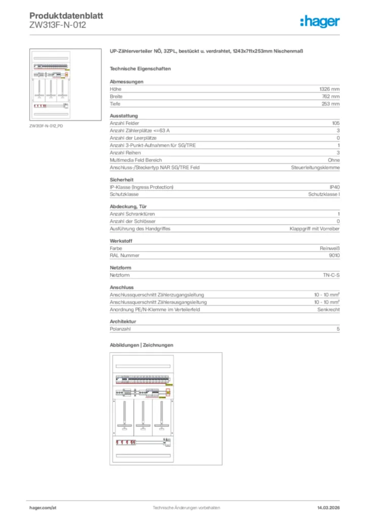 Bild Hager Produktdatenblatt ZW313F-N-012 | Hager Deutschland