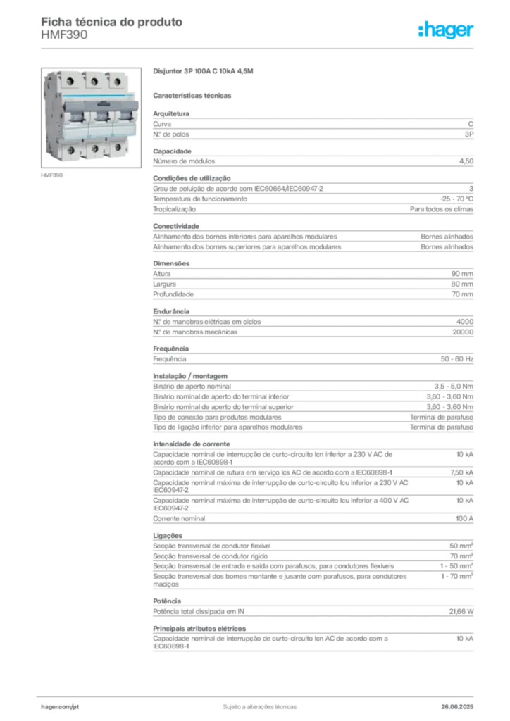 Imagem Hager Ficha técnica do produto HMF390 | Hager Portugal