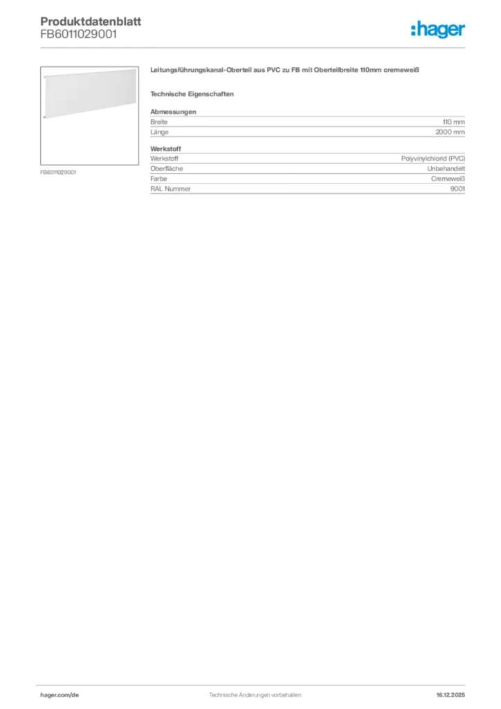 Bild Hager Produktdatenblatt FB6011029001 | Hager Deutschland