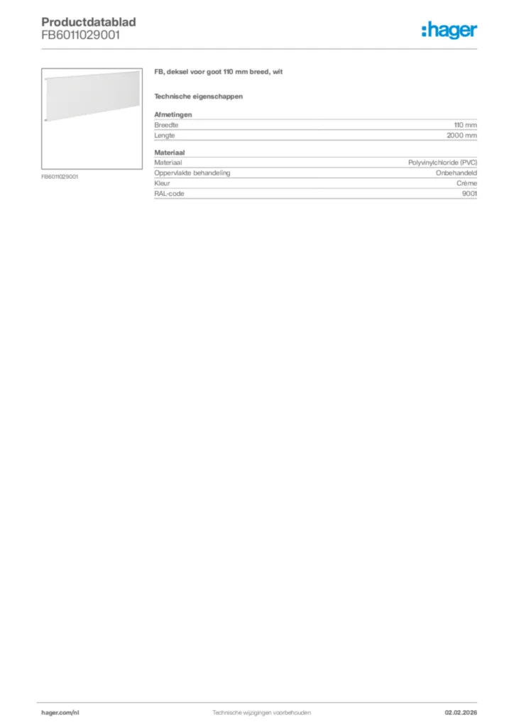 Afbeelding Hager Productdatablad FB6011029001 | Hager Nederland