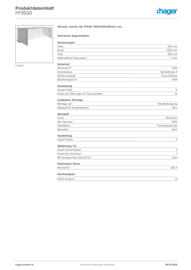 Bild Hager Produktdatenblatt FP35QS | Hager Schweiz