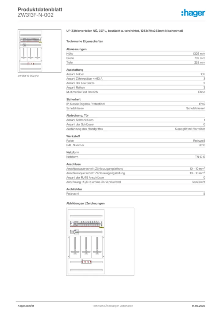 Bild Hager Produktdatenblatt ZW313F-N-002 | Hager Deutschland