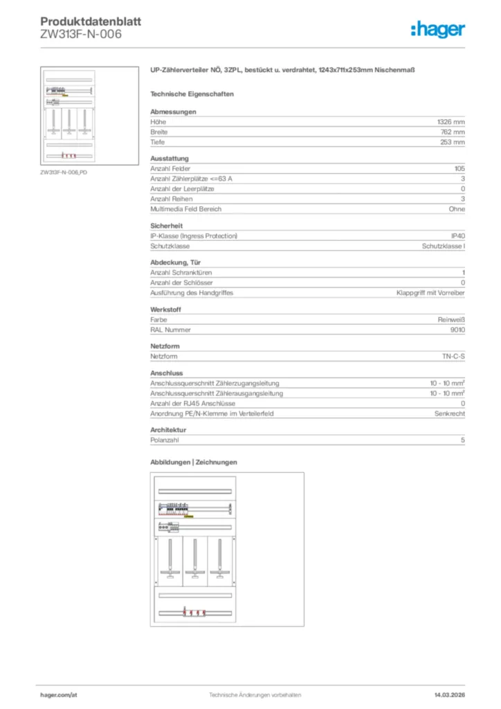 Bild Hager Produktdatenblatt ZW313F-N-006 | Hager Deutschland