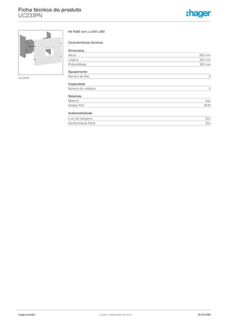 Imagem Hager Ficha técnica do produto UC233PN | Hager Portugal