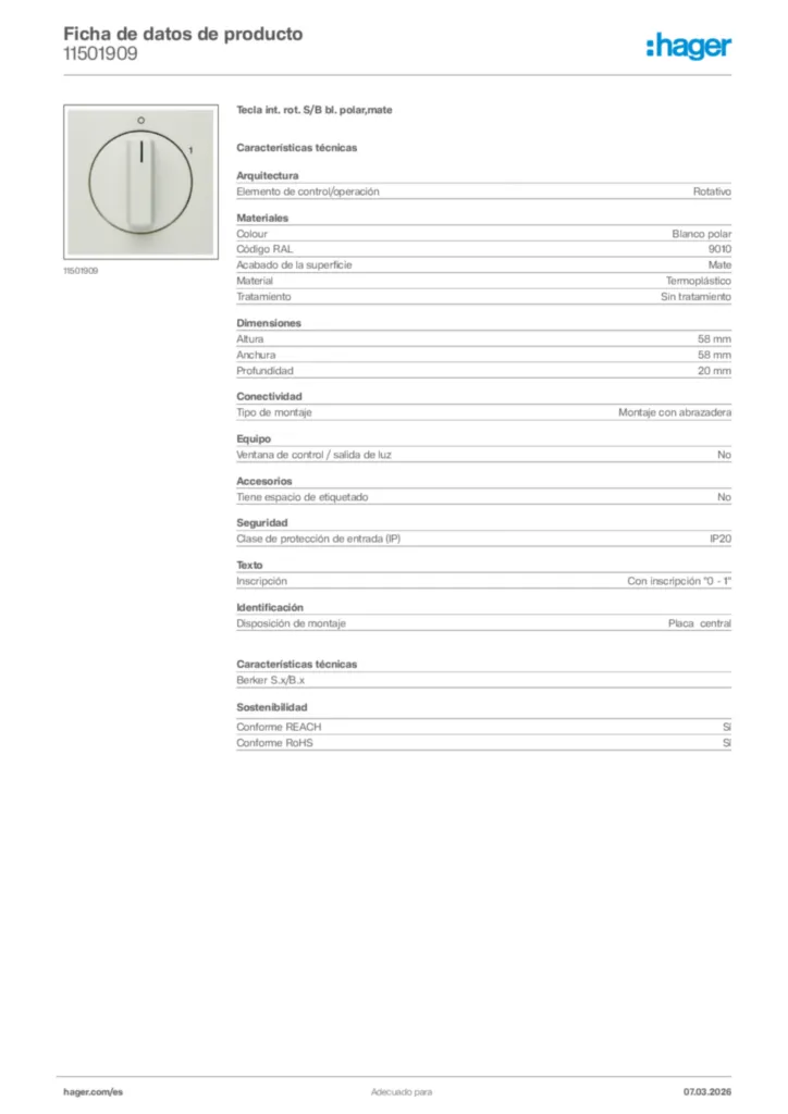 Imagen Hager Ficha de datos de producto 11501909 | Hager España