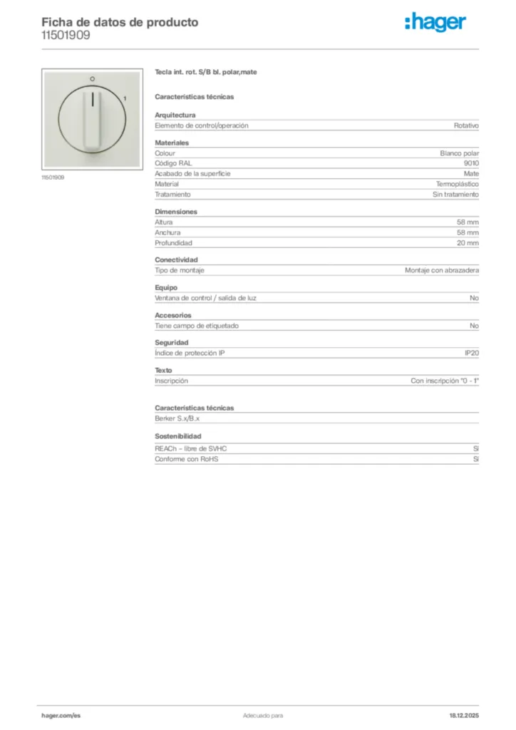 Imagen Hager Ficha de datos de producto 11501909 | Hager España