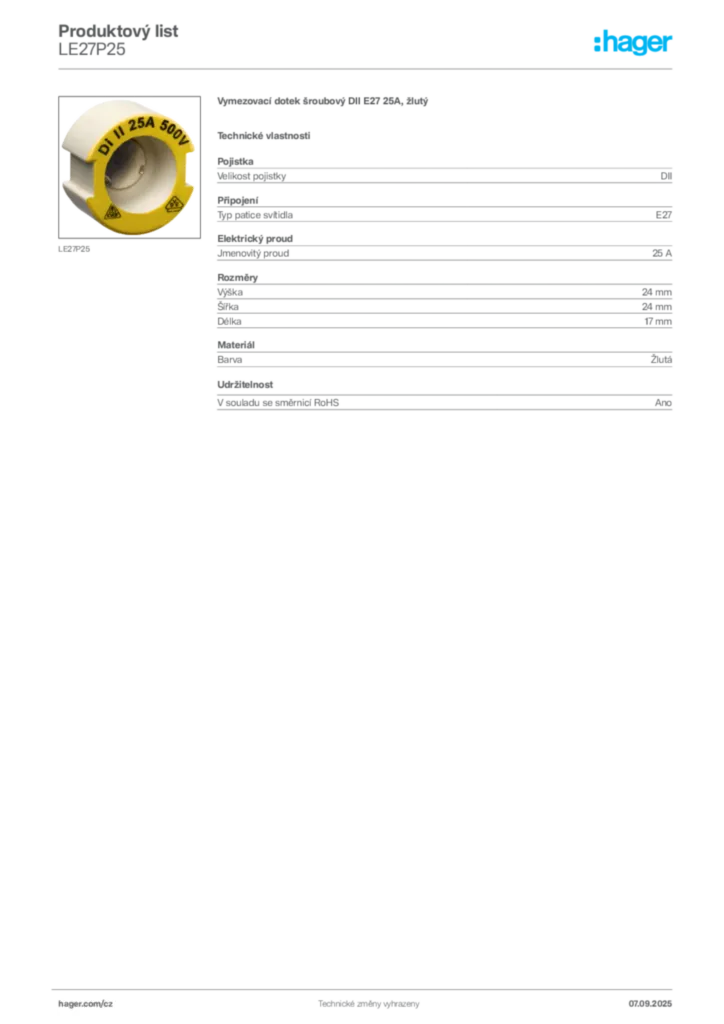 Obrázek Hager Produktový list LE27P25 | Hager