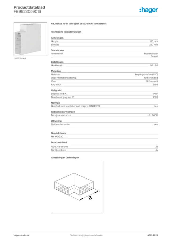 Afbeelding Hager Productdatablad FB9923059016 | Hager Belgium