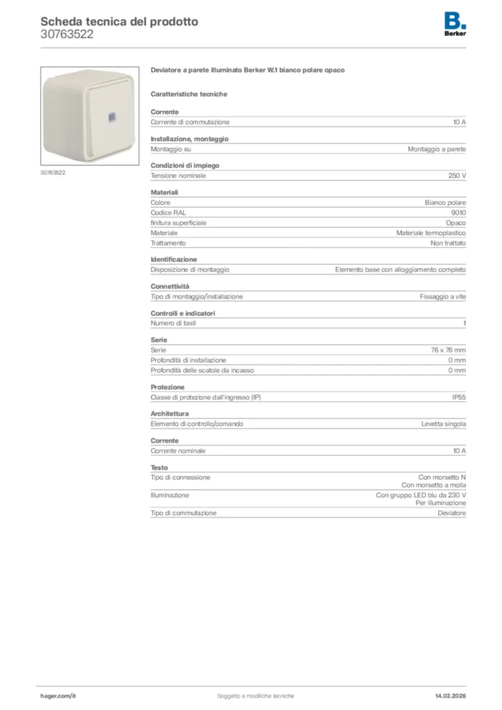 Immagine Berker Scheda tecnica del prodotto 30763522 | Hager Italia
