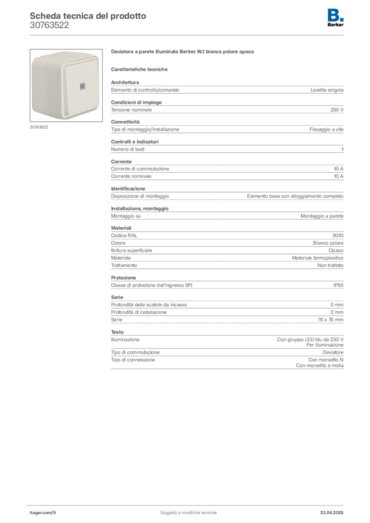 Immagine Berker Scheda tecnica del prodotto 30763522 | Hager Italia