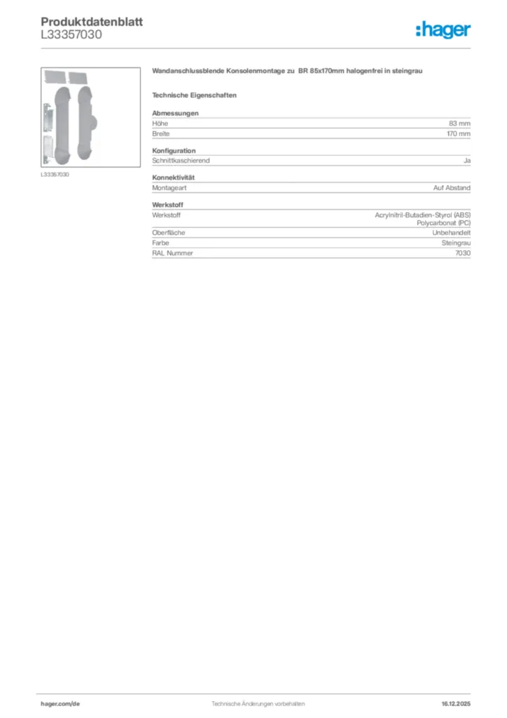Bild Hager Produktdatenblatt L33357030 | Hager Deutschland