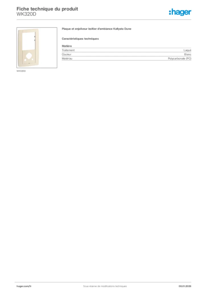 Image Hager Fiche technique du produit WK320D | Hager France