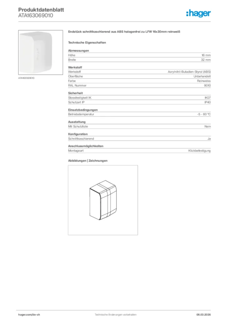Bild Hager Produktdatenblatt ATA163069010 | Hager Schweiz