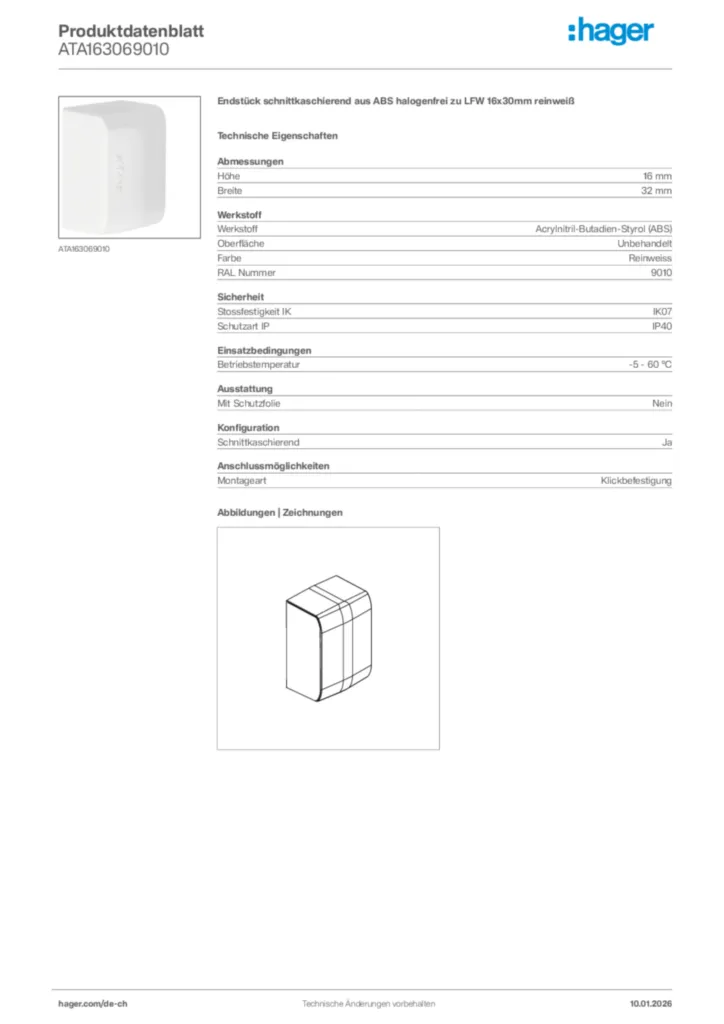 Bild Hager Produktdatenblatt ATA163069010 | Hager Schweiz