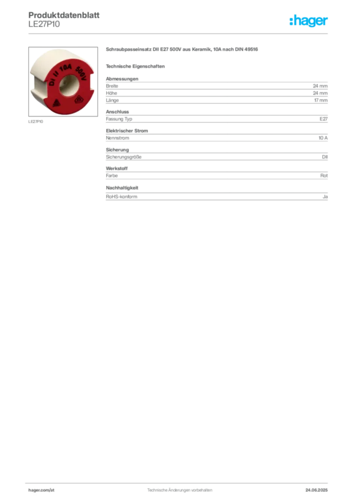 Bild Hager Produktdatenblatt LE27P10 | Hager Deutschland
