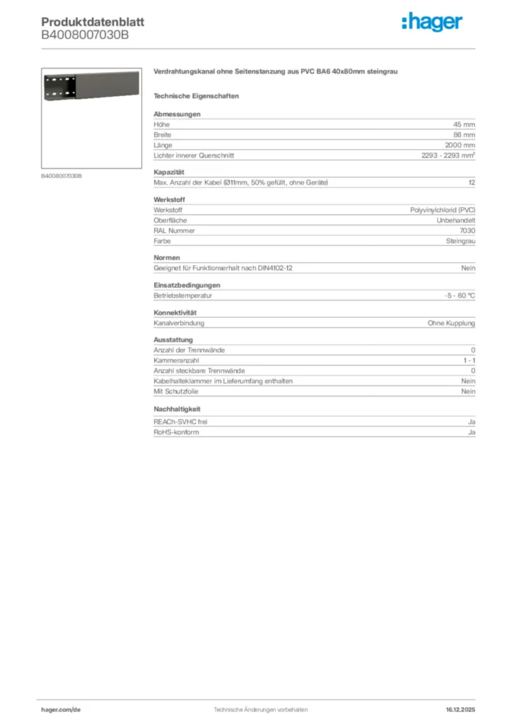 Bild Hager Produktdatenblatt B4008007030B | Hager Deutschland