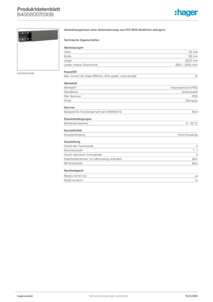 Bild Hager Produktdatenblatt B4008007030B | Hager Deutschland