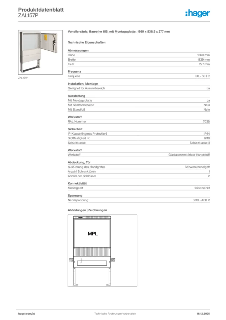 Bild Hager Produktdatenblatt ZAL157P | Hager Deutschland