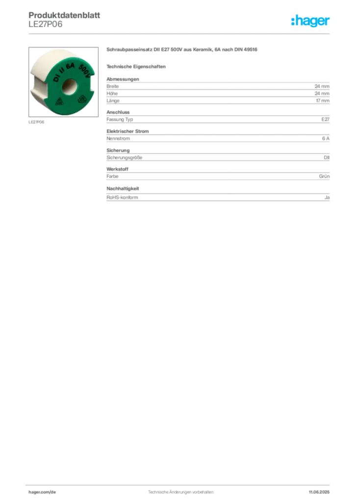 Bild Hager Produktdatenblatt LE27P06 | Hager Deutschland