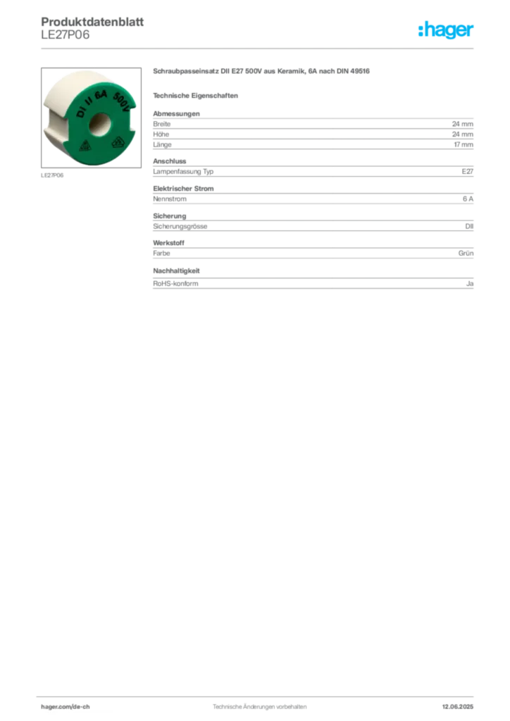 Bild Hager Produktdatenblatt LE27P06 | Hager Schweiz