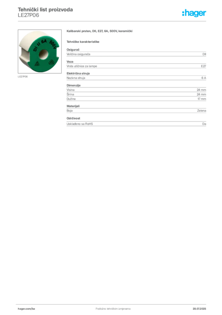 Slika Hager Product data sheet LE27P06  | Hager
