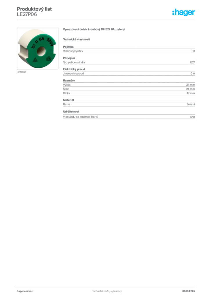 Obrázek Hager Produktový list LE27P06 | Hager