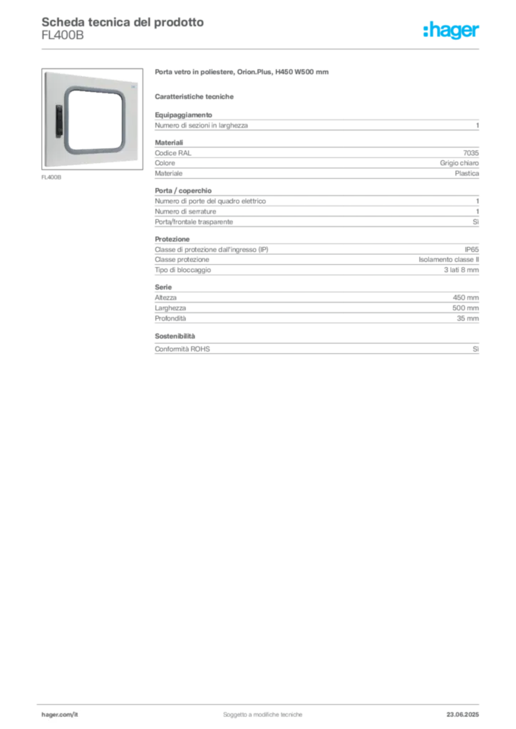 Immagine Hager Scheda tecnica del prodotto FL400B | Hager Italia