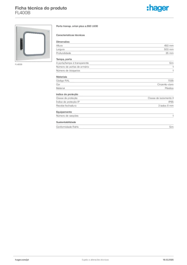 Imagem Hager Ficha técnica do produto FL400B | Hager Portugal