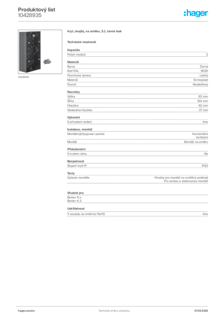 Obrázek Hager Produktový list 10428935 | Hager