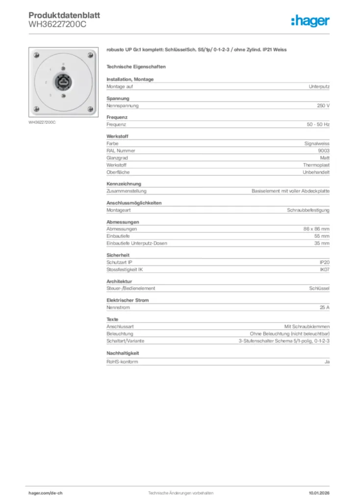 Bild Hager Produktdatenblatt WH36227200C | Hager Schweiz