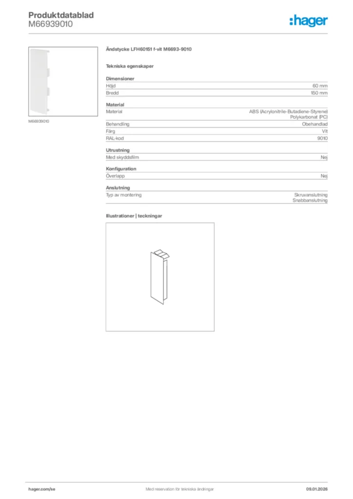 Bild Hager Produktdatablad M66939010 | Hager Sverige