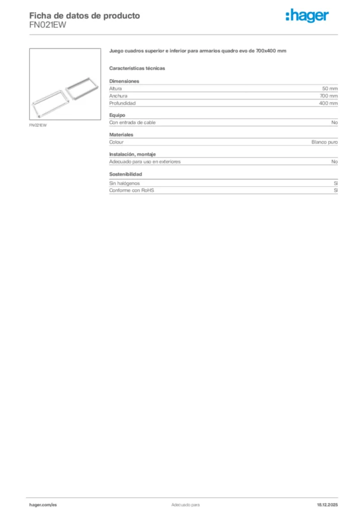 Imagen Hager Ficha de datos de producto FN021EW | Hager España