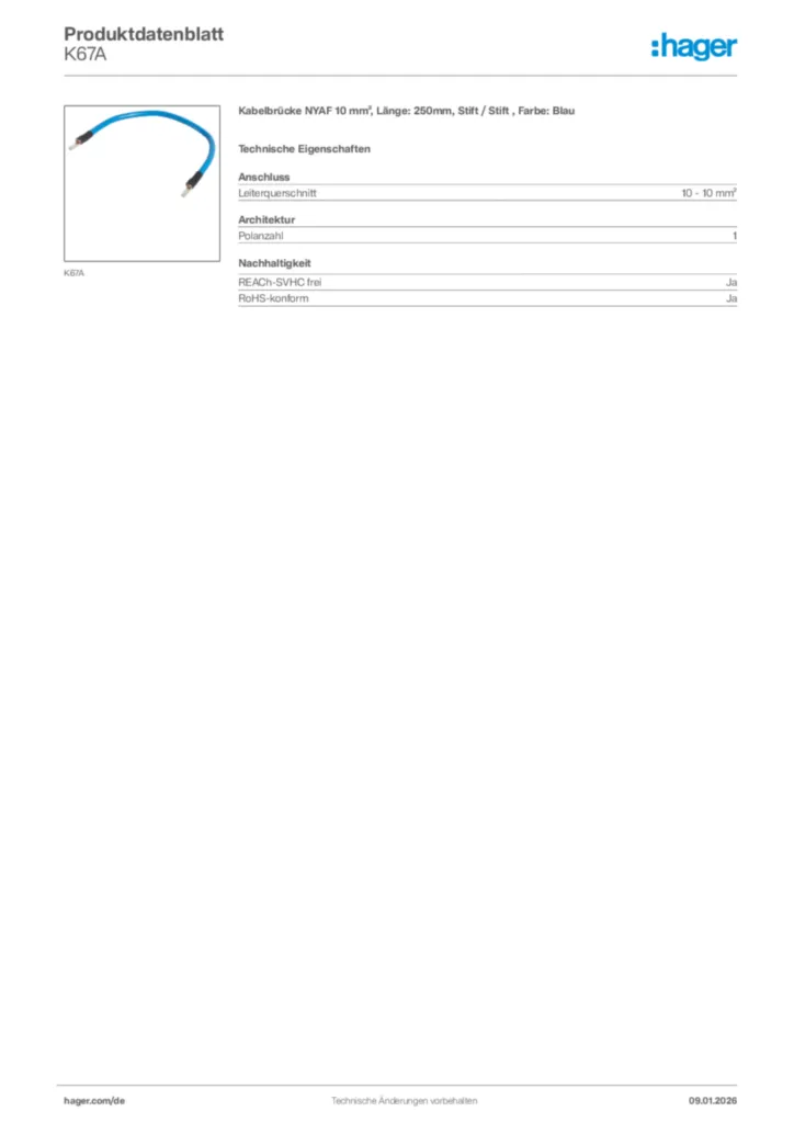 Bild Hager Produktdatenblatt K67A | Hager Deutschland